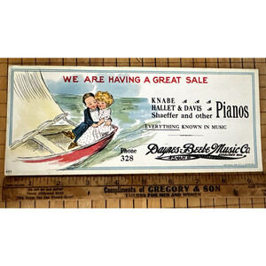 Daynes Beebe Music Salt Lake City Utah Advertising Ink Blotter Sailboat 1908 HTF